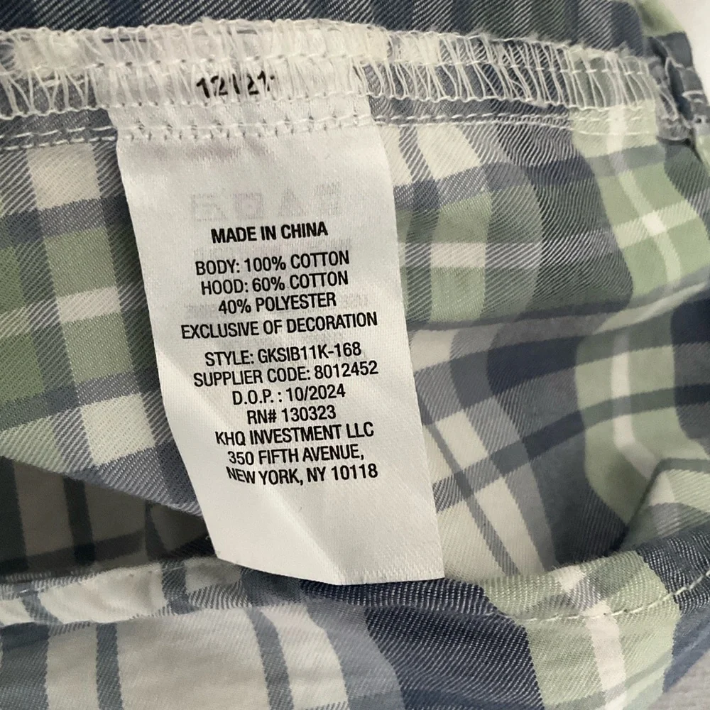 Lucky Brand Large (10-12) Plaid Hooded Shirt — Gray, Navy & Olive
